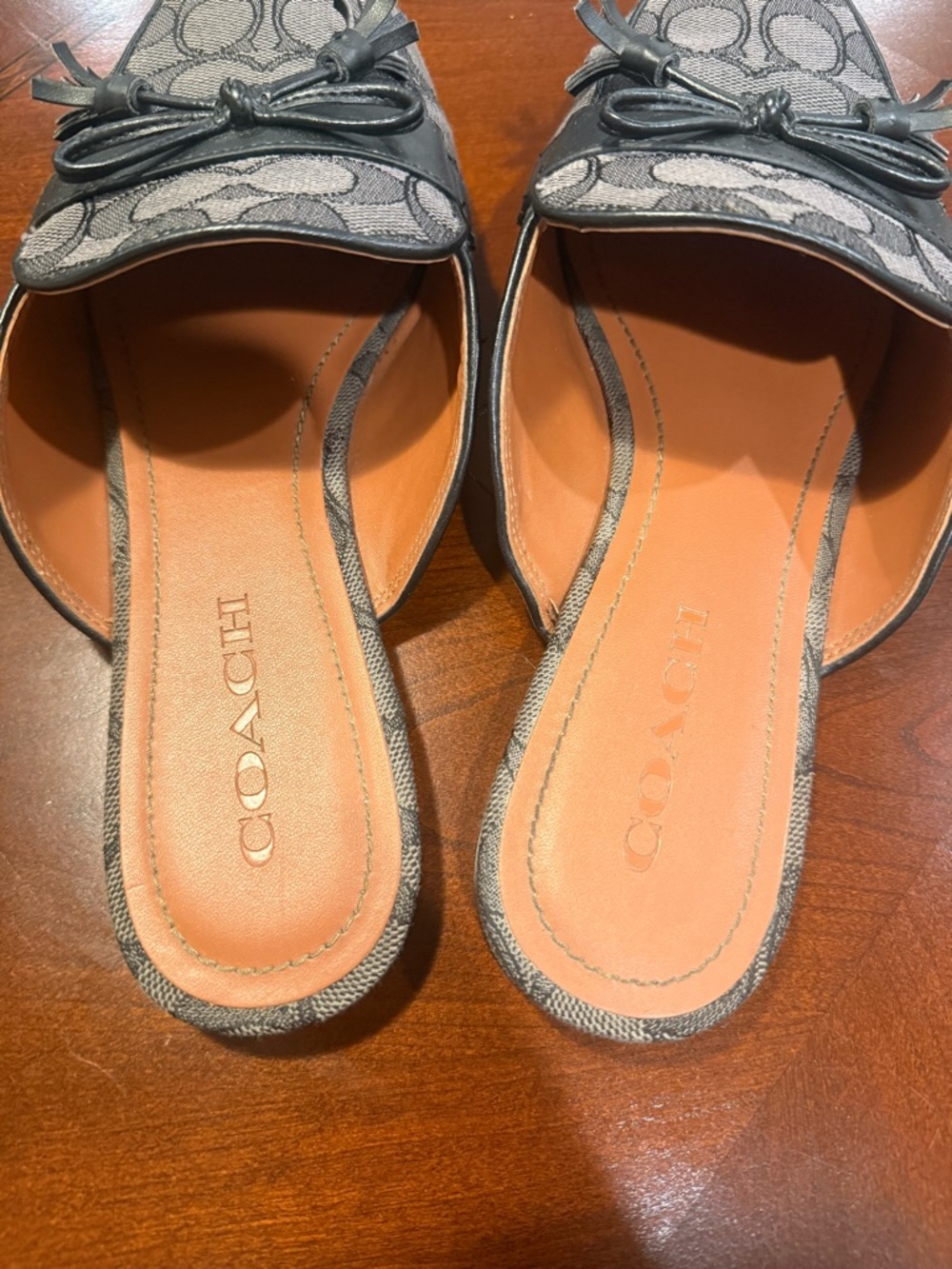 Coach Black Signature Jacquard Bow Backless Loafers 9B - Picture 2 of 11